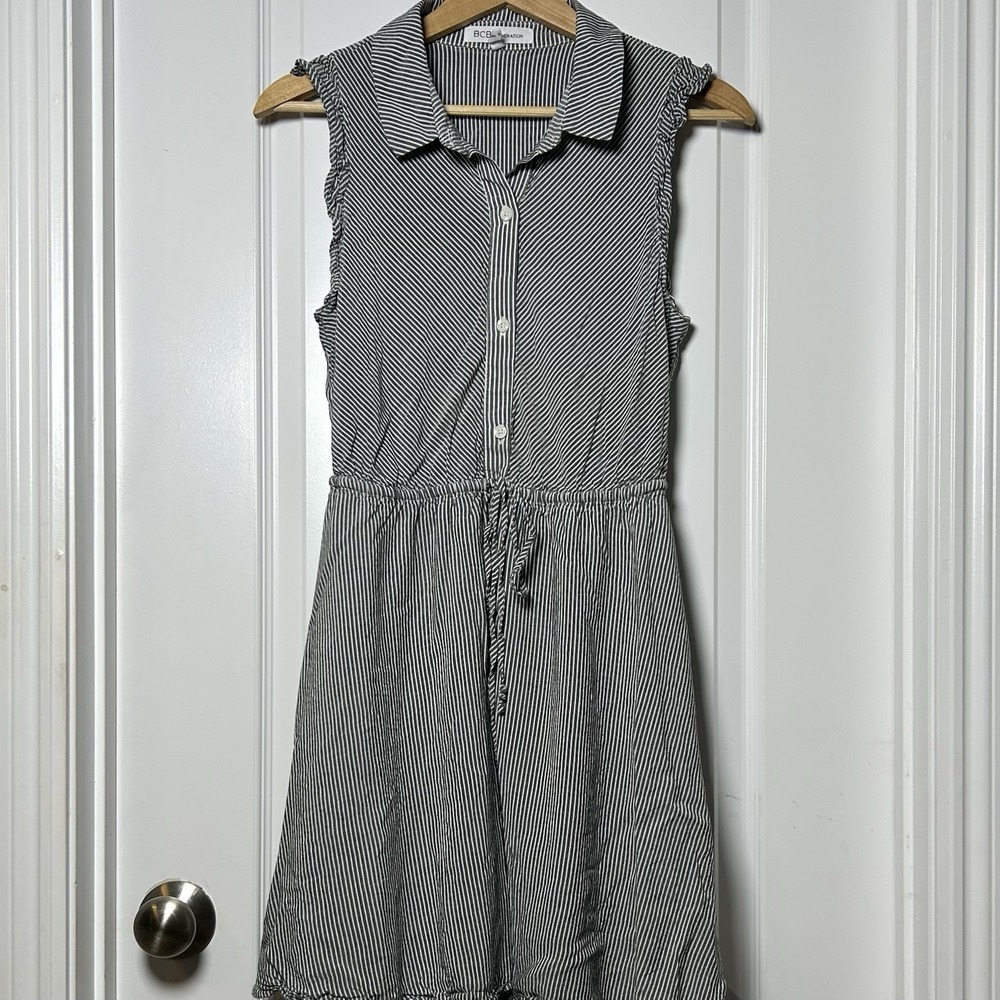 BCBGeneration Pinstripe Collared Fit and Flare Mini Dress 90s Minimalist Style